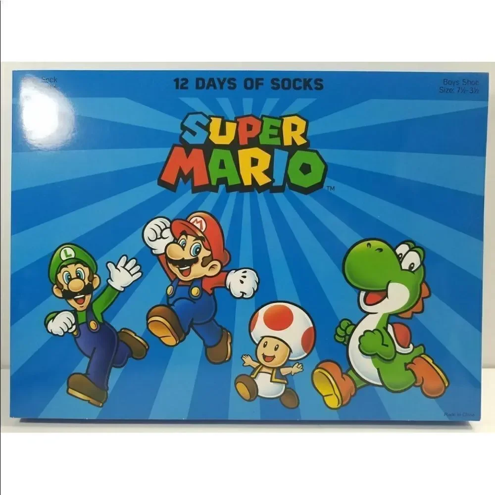 Nintendo Super Mario 12 Days of Socks gift box  Kids 3.5-7.5 Shoe NEW